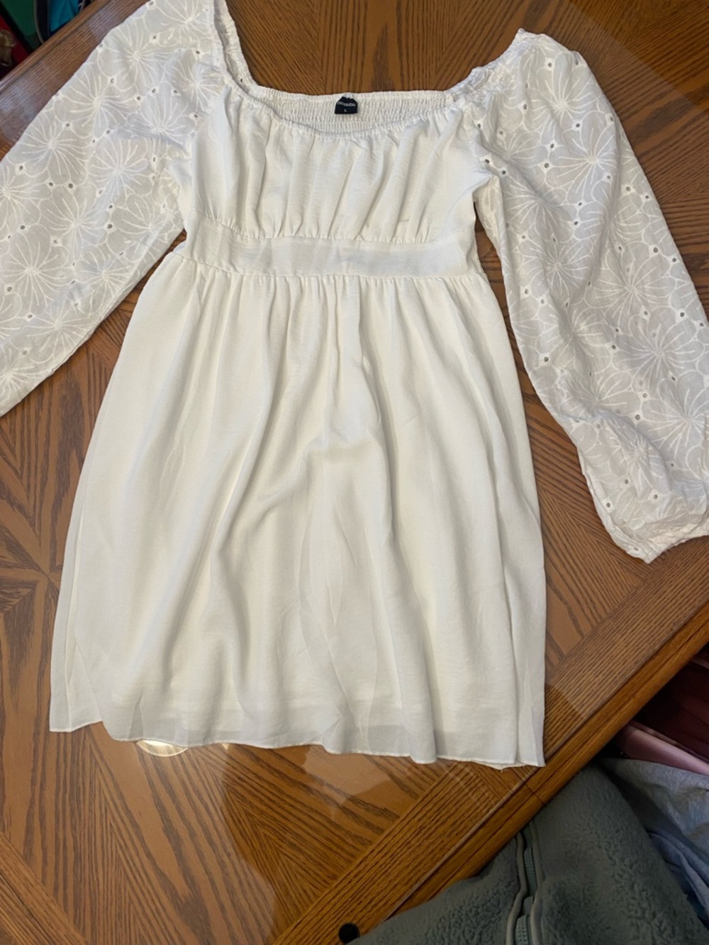 White Eyelet Puff-Sleeve Mini Dress